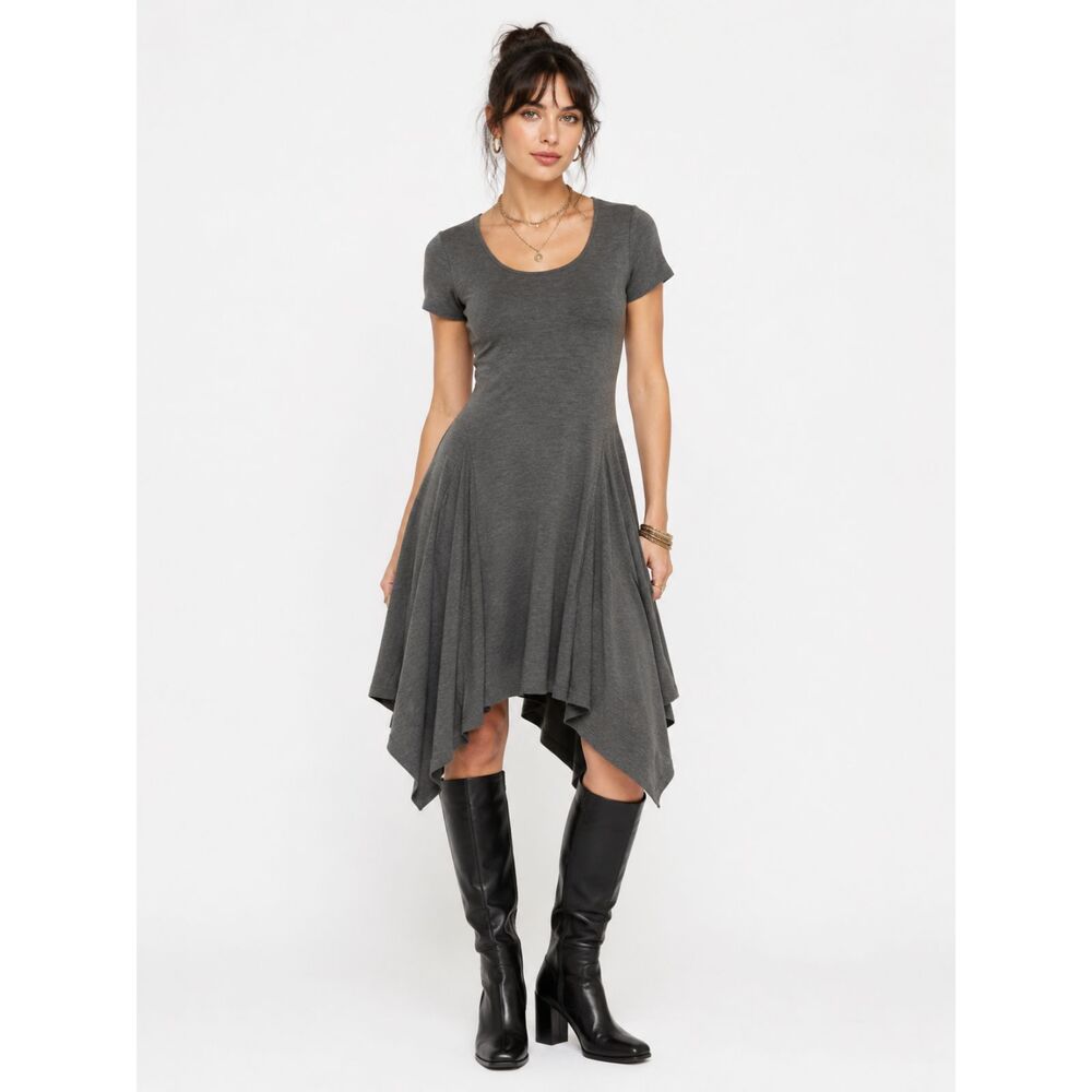 Boho Chic Minimalist Indie Sleaze Soft Grunge Gray Asymmetrical Hem Dress Sz 16